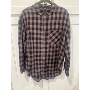 Sanctuary Black and Brown Plaid Button-Down Shirt